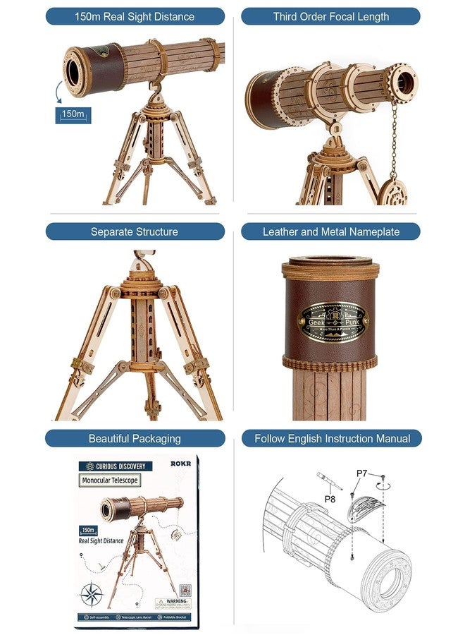 ROKR 3D Puzzles for Adults Wooden Telescope Building Model Kit with Tripod for Adults -3X Magnification Science Kit Gifts for Adult - Image 4